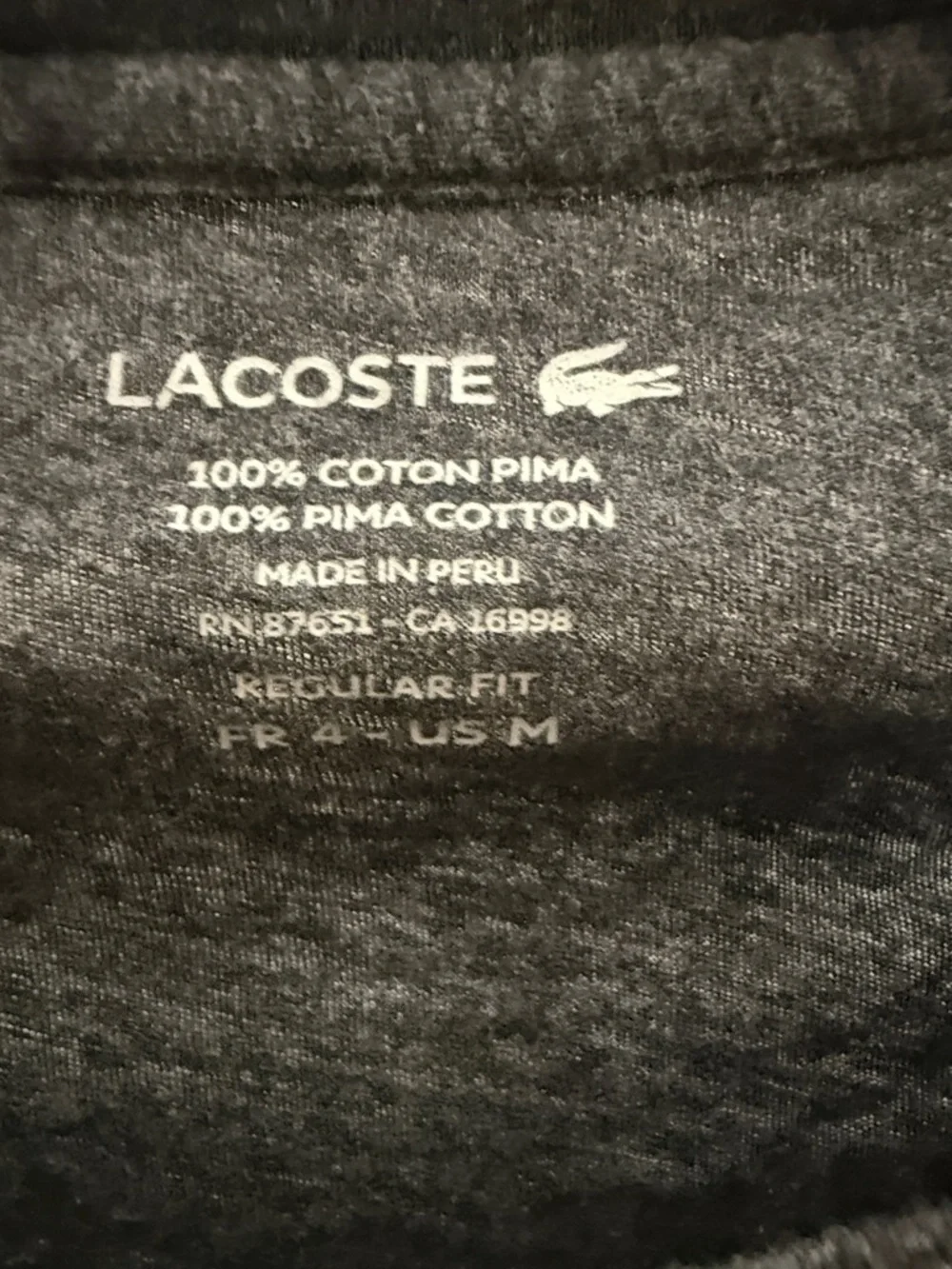 Lacoste Men's Short Sleeve Crew Tee - Charcoal with Green Crocodile - Picture 2 of 4